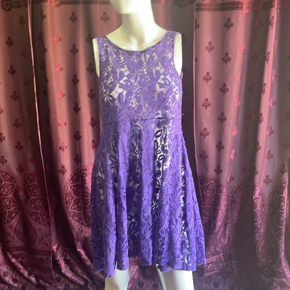 Free People Purple Lace Sheer Long Flowy Tank Top Blouse Size X-Small